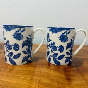 Martha Stewart Set of 2 Ceramic White/Blue Floral Tea/Coffee Cup Mug